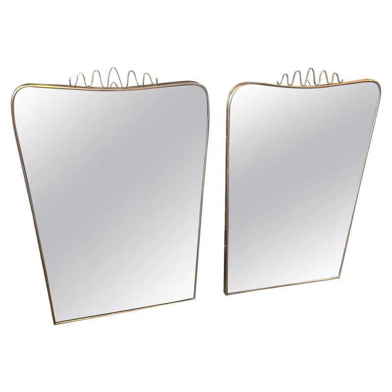 Two Iconic 1950s Mid-Century Modern Brass Wall Mirrors Attributed to Gio Ponti