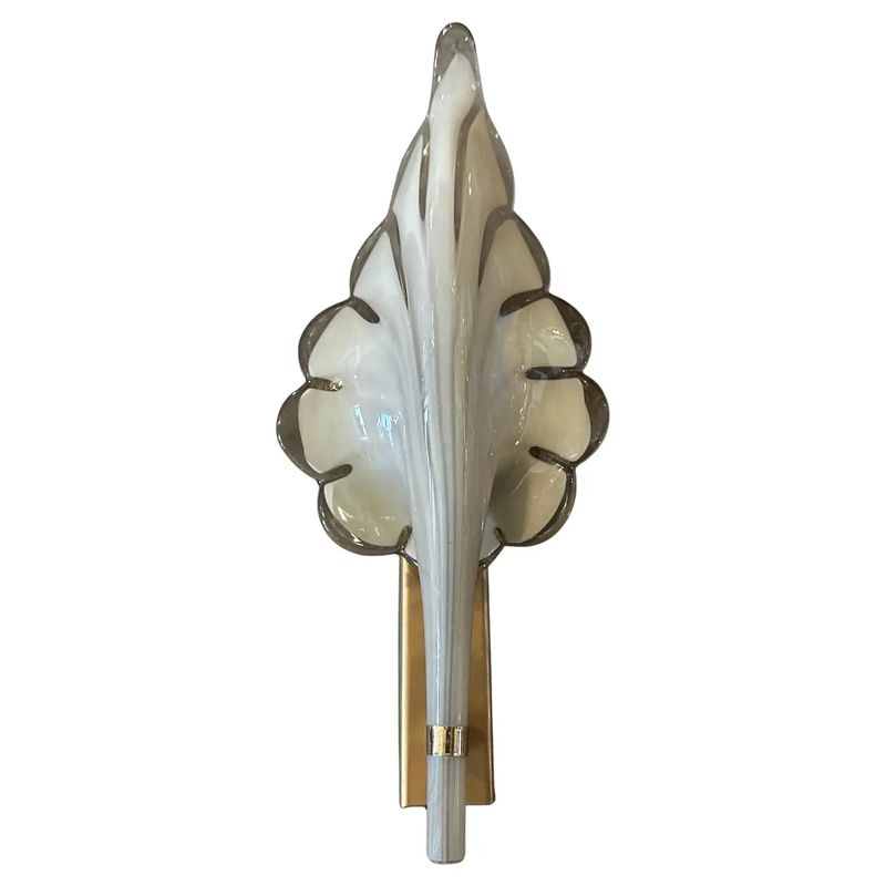 1970s Mid-century Modern Light Grey and Brass Murano Glass Sconce by Franco Luce