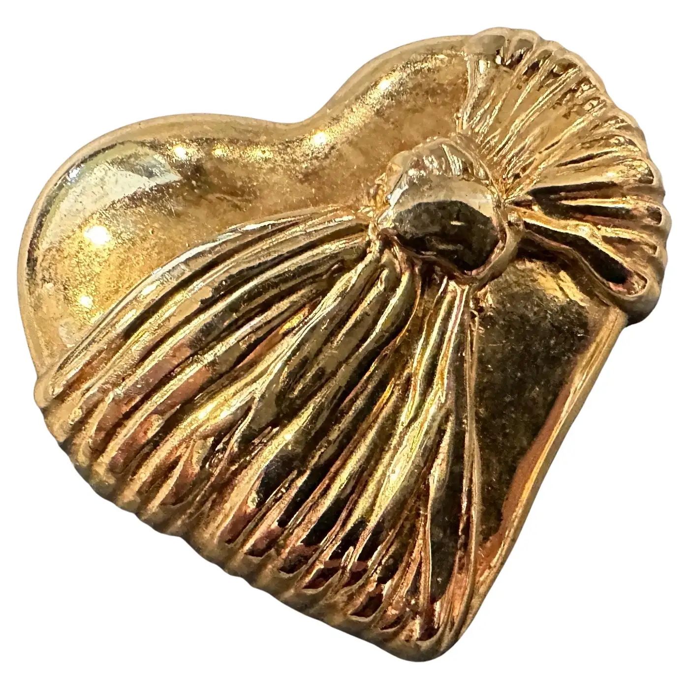 1990s Retro Brass French Heart Brooch by Loris Azzaro