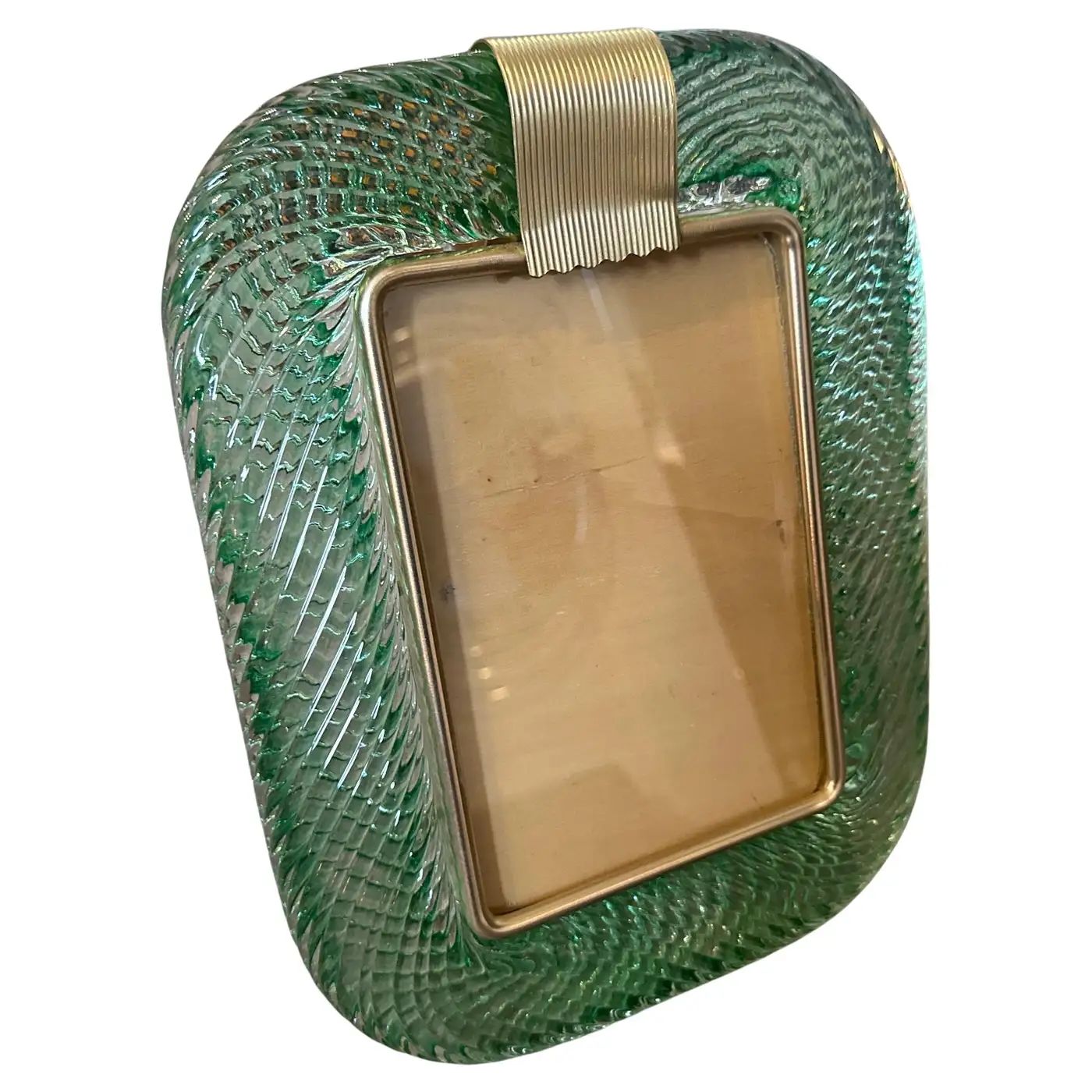 1990s Barovier Style Art deco Green Murano Glass Picture Frame