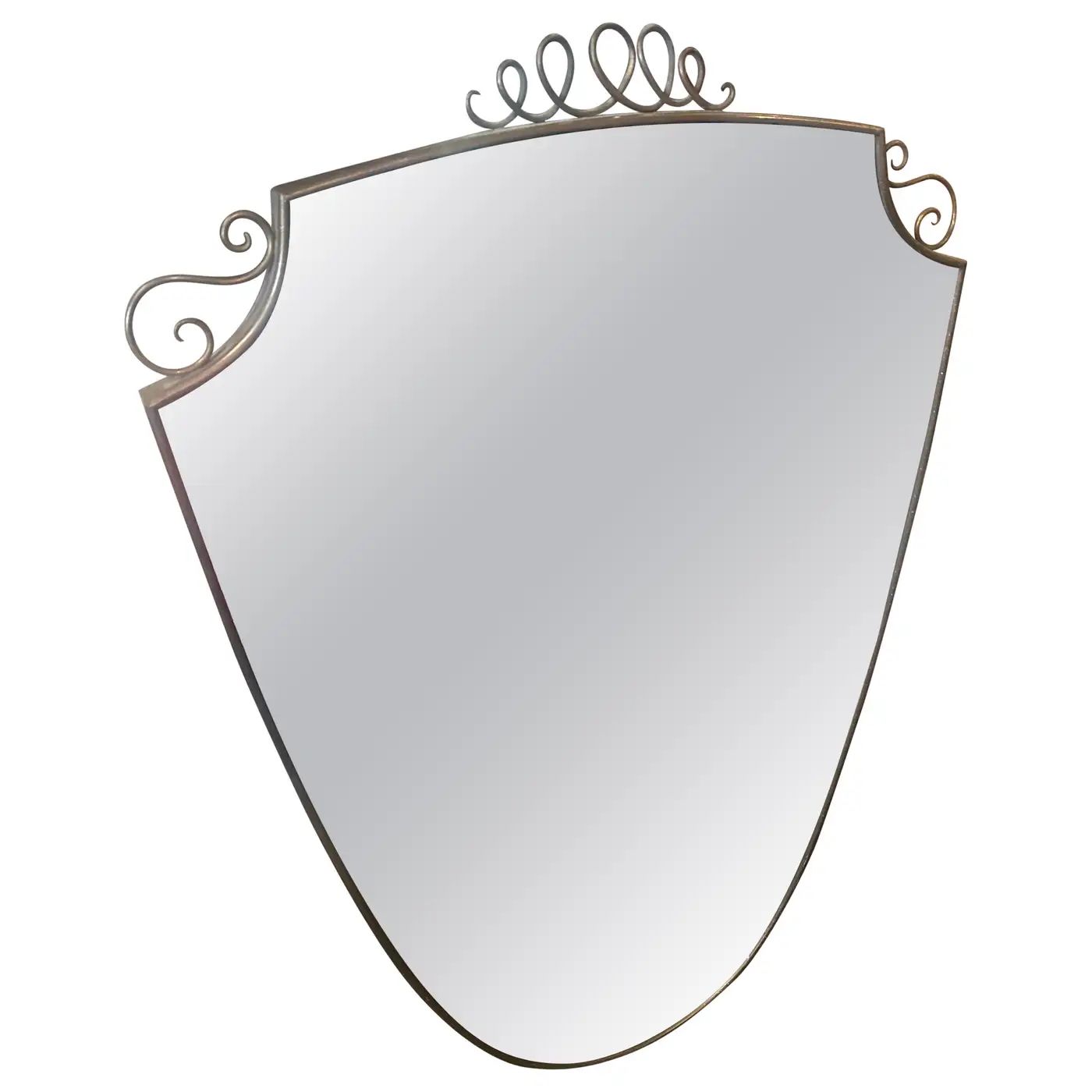 1950s Gio Ponti Style Mid-Century Modern Solid Brass Shield Shaped Wall Mirror