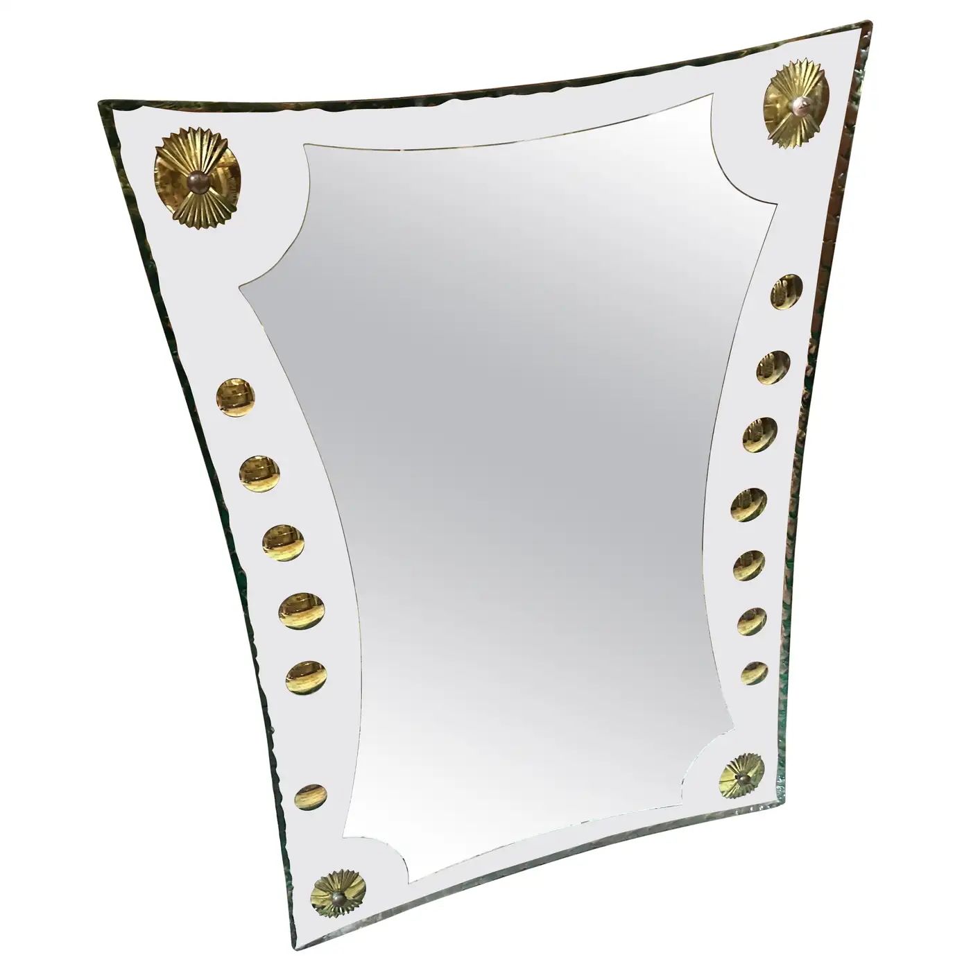 1950s Mid-Century Modern Verde Nilo Glass and Brass Wall Mirror by Cristal Arte