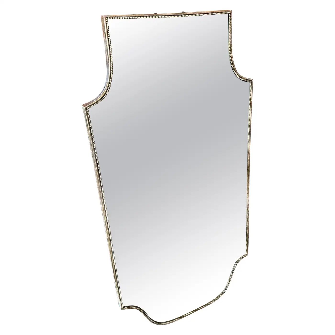 1960s Gio Ponti Style Mid-Century Modern Brass Shield Italian Wall Mirror
