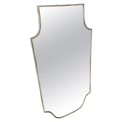 1960s Gio Ponti Style Mid-Century Modern Brass Shield Italian Wall Mirror