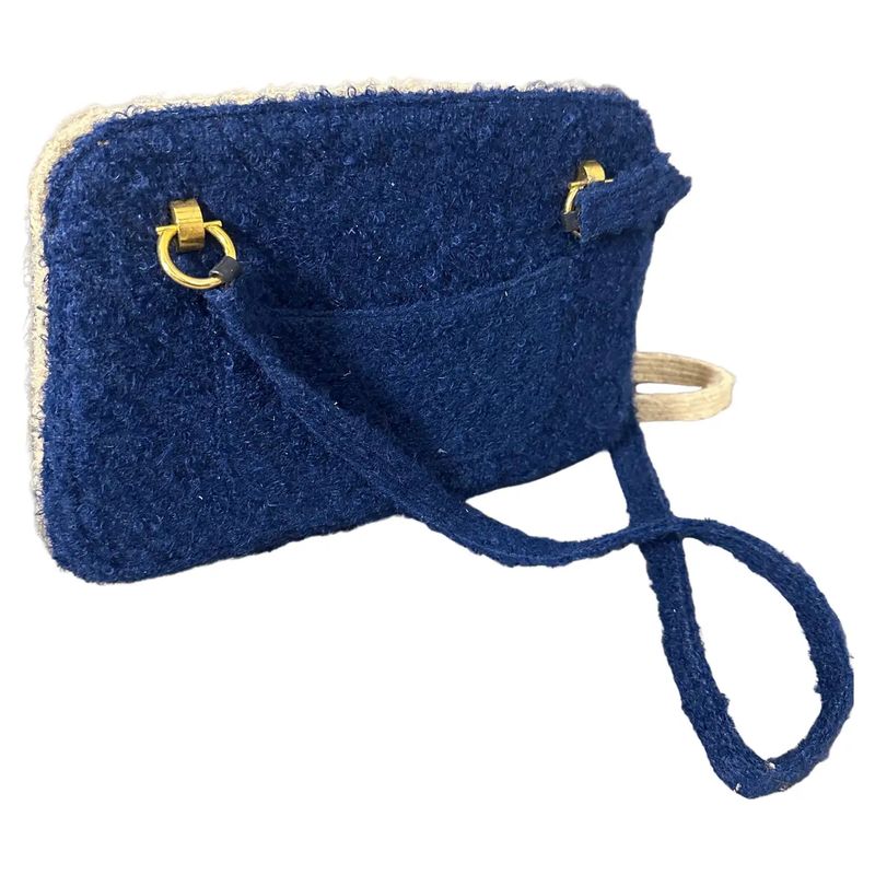 A Stylish 1960s Blue and Creamy Fabric Double-Face Italian Hand-Bag