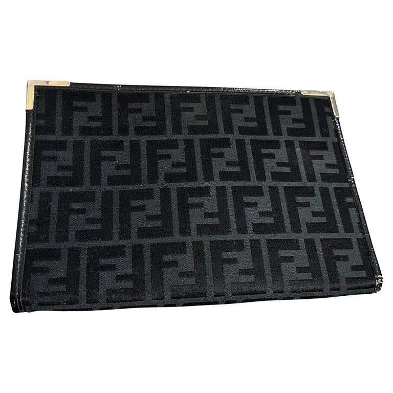 1980s Vintage Black on Black Monogram Clutch Bag by Fendi