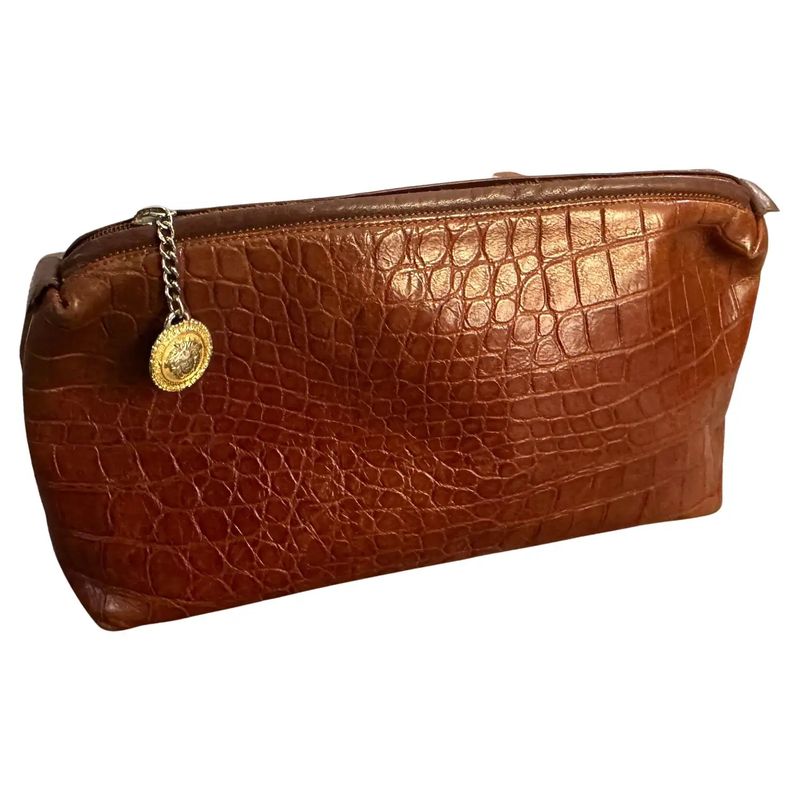1990s Brown Leather Clutch Bag by Gianni Versace