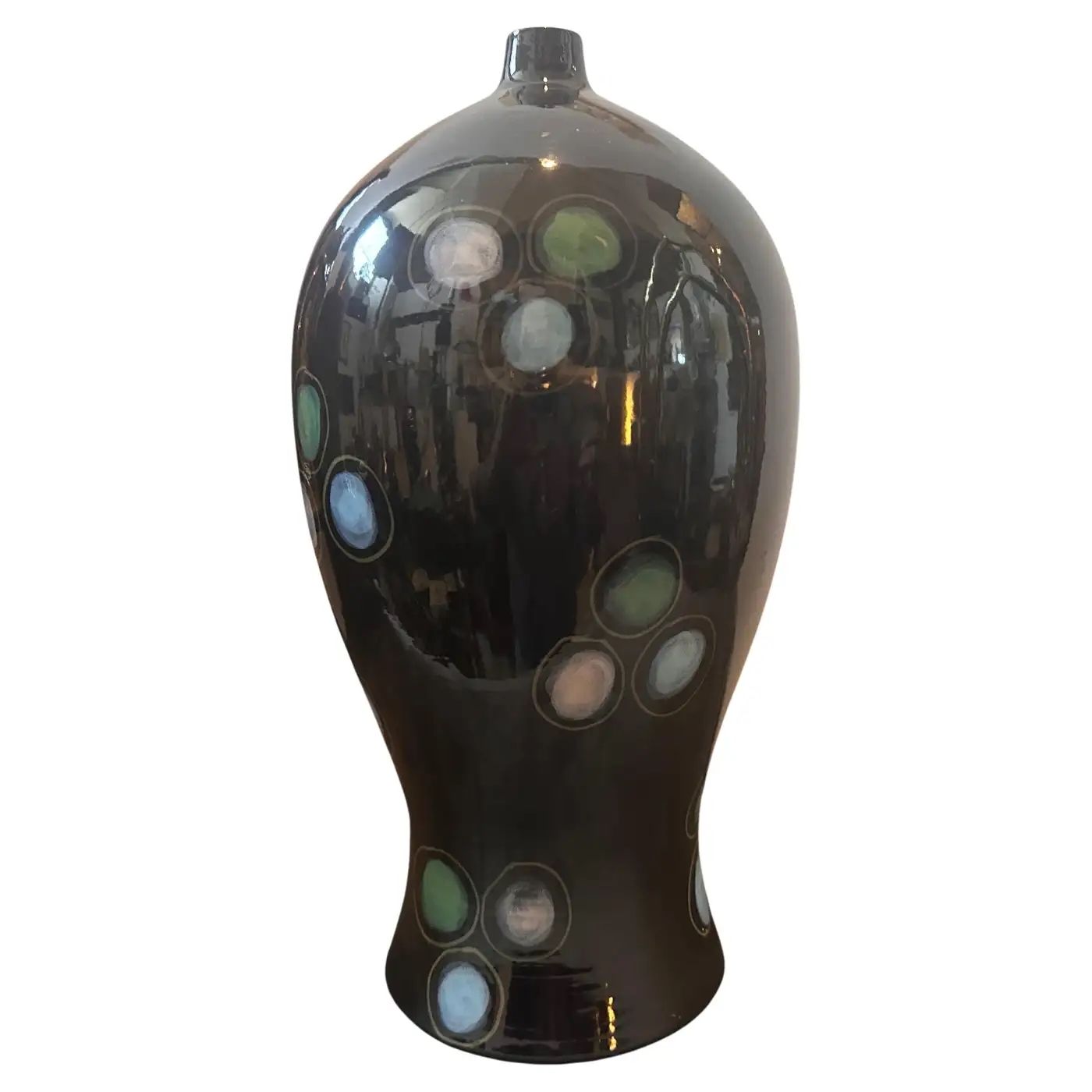 1960s Gio Ponti Style Mid-Century Modern Hand Painted Ceramic Vase