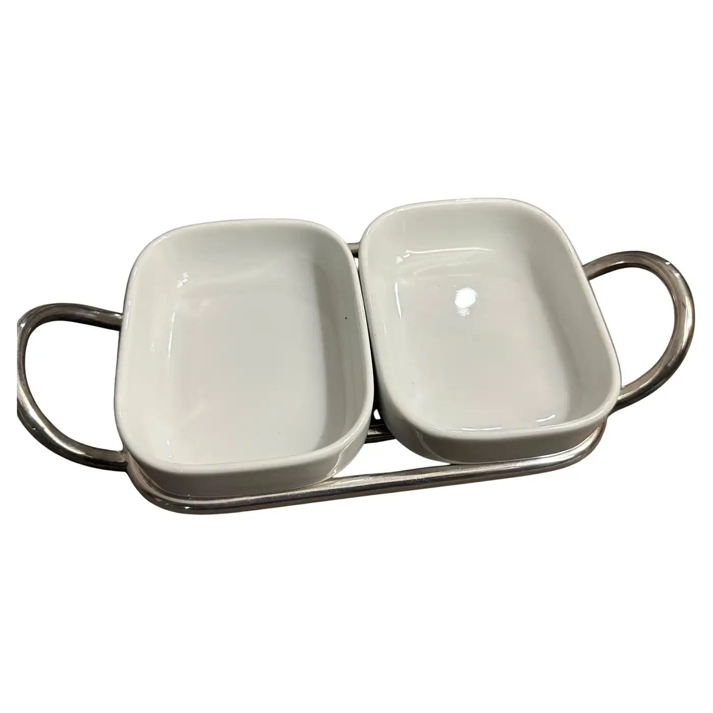 1980s Minimalist Lino Sabattini Silver Plated and Ceramic Small Appetizer Tray