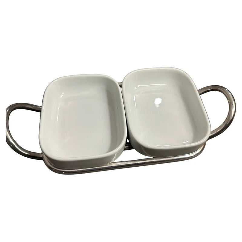 1980s Minimalist Lino Sabattini Silver Plated and Ceramic Small Appetizer Tray