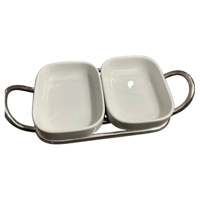 1980s Minimalist Lino Sabattini Silver Plated and Ceramic Small Appetizer Tray