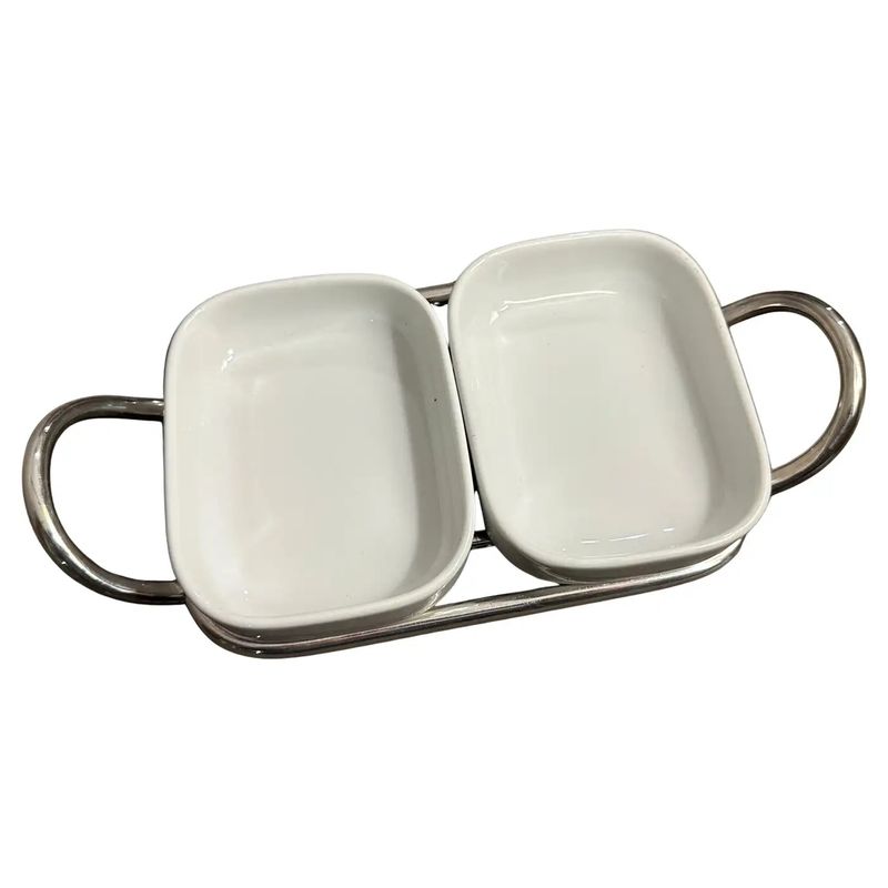 1980s Minimalist Lino Sabattini Silver Plated and Ceramic Small Appetizer Tray
