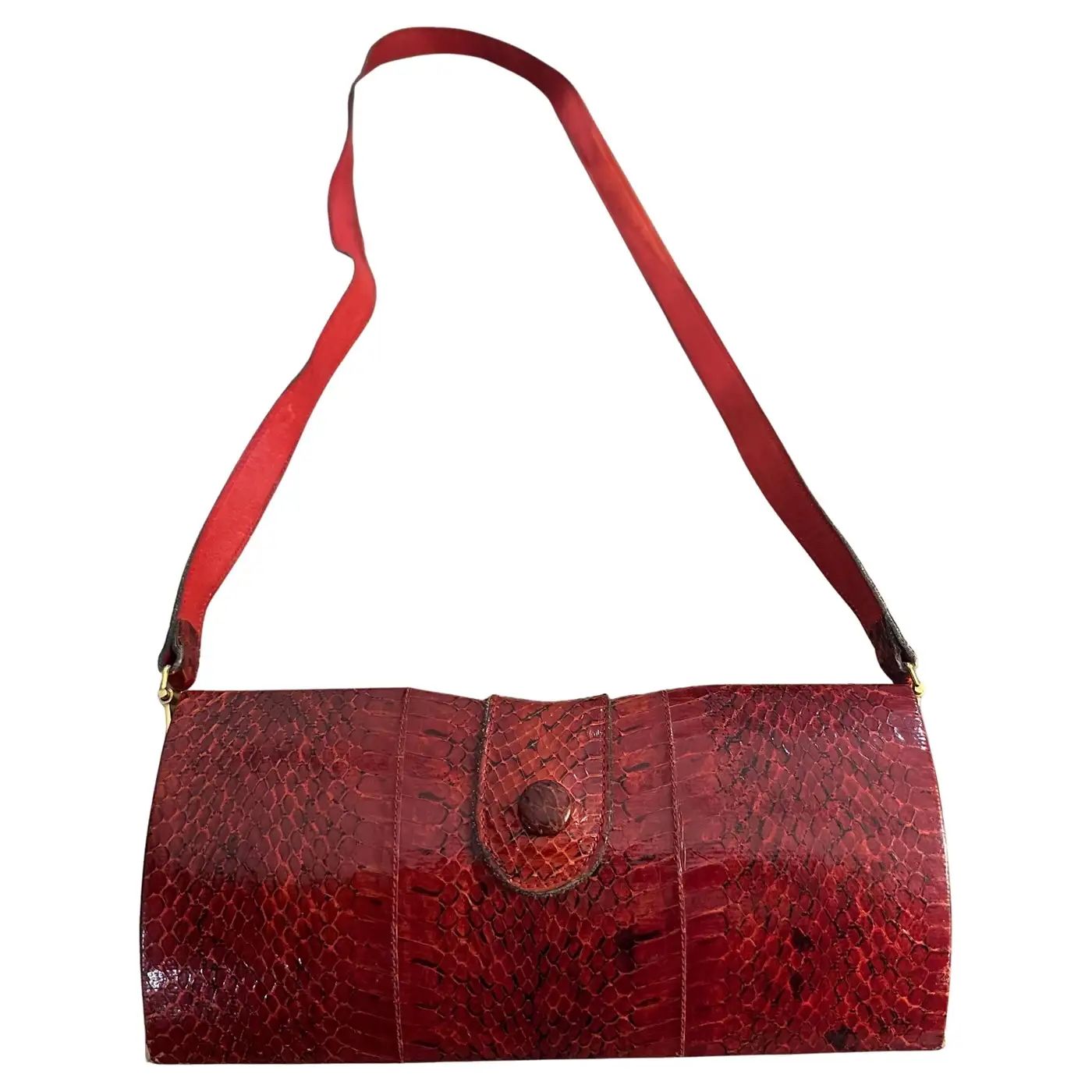 A 1970s Textured Red Leather and Brass Italian Shoulder Bag