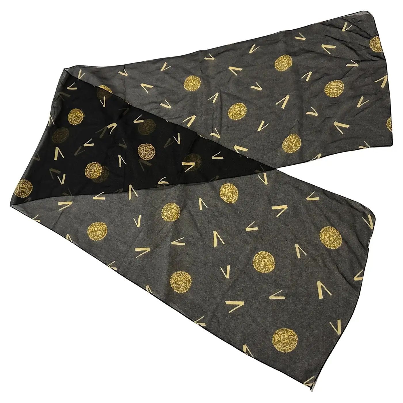 1990s Gianni Versace Black and Gold Iconic Medusa Scarf
