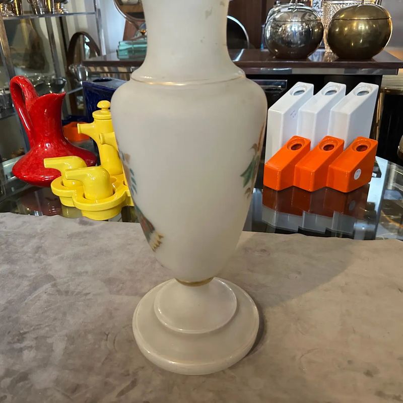An Art Nouveau Hand-Painted Opaline Glass Italian Vase
