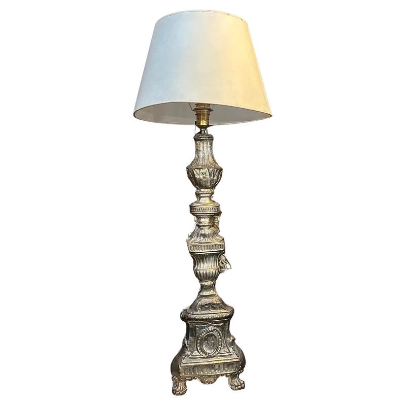 Louis XV Wood and Metal Italian Torchere Mounted as a Table Lamp