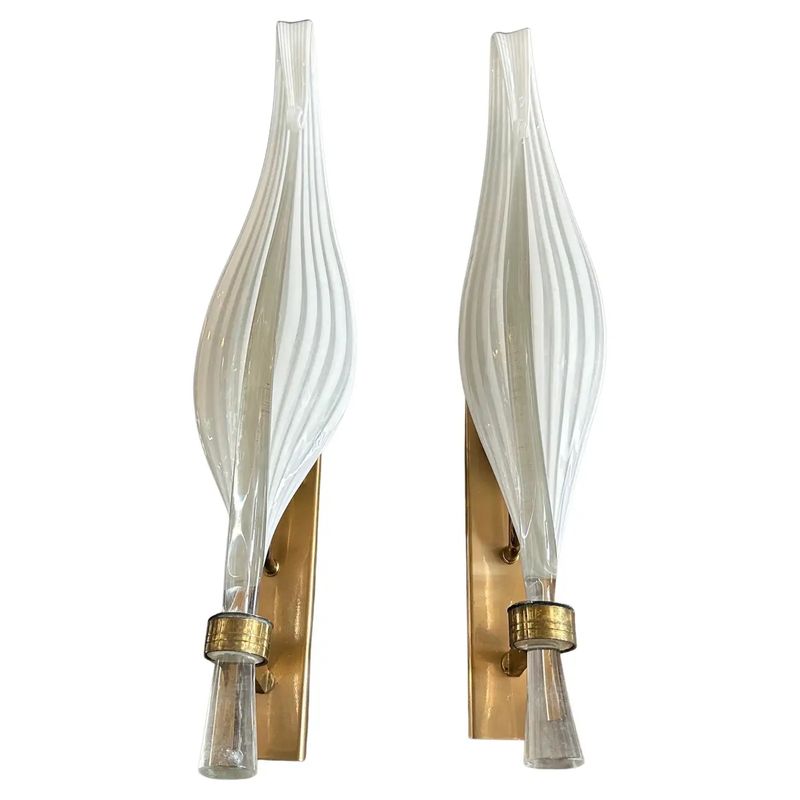 A pair of 1970s Mid-Century Modern Murano Glass Huge Wall Sconces by Franco Luce
