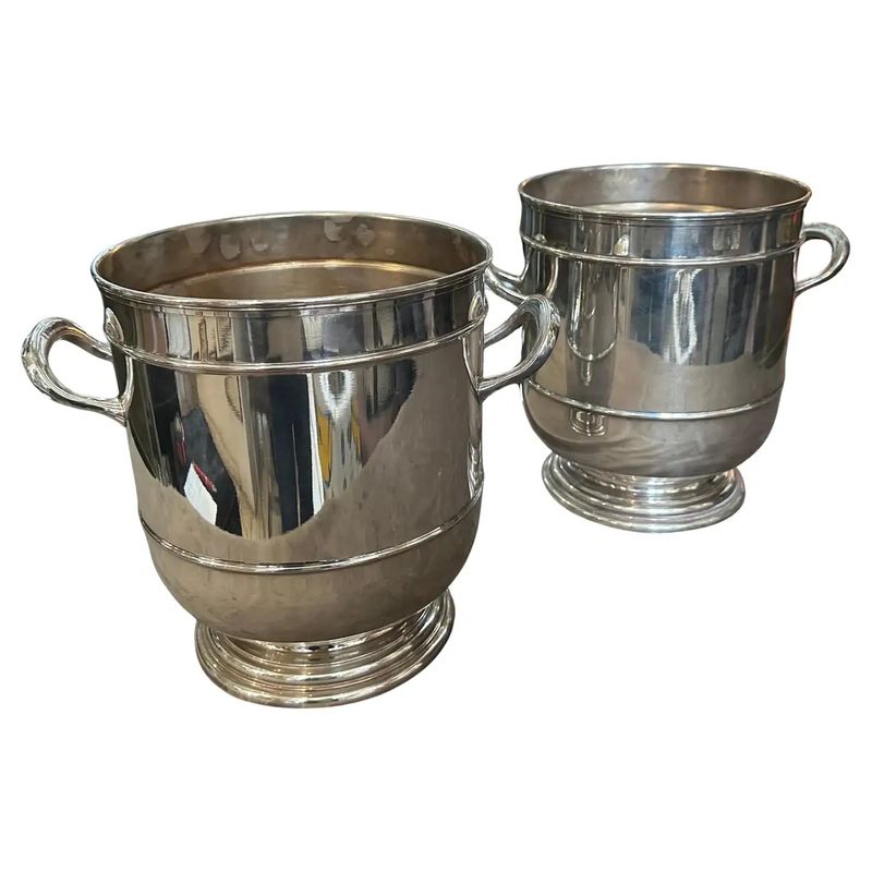A pair of 1970s High Quality Modern Silver Plated Wine Coolers by Sant'Andrea