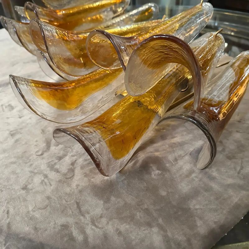 Two 1970s Mid-Century Modern Clear and Brown Petal Murano Glass Wall Sconces