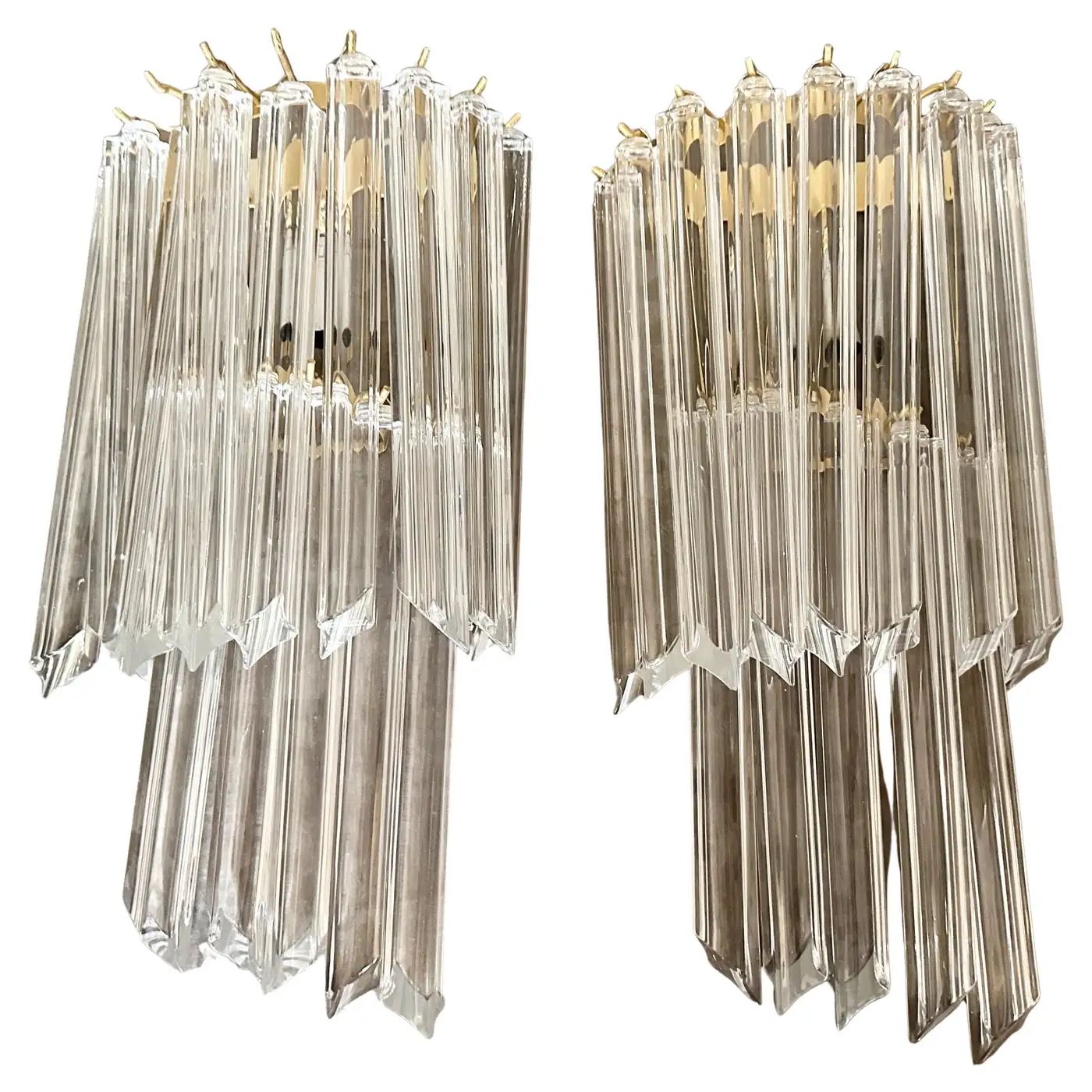 Set of Two 1970s Venini Style Mid-century Modern Clear Murano Glass Wall Sconces