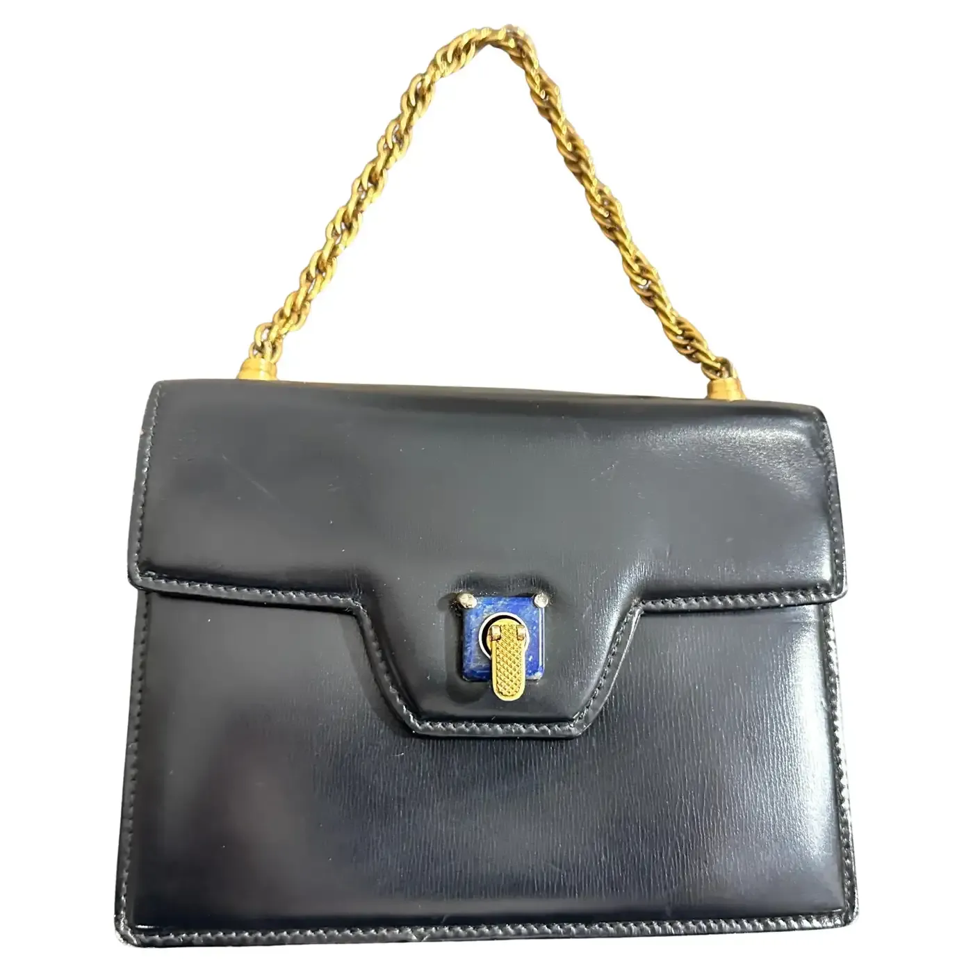 An Amazing 1980s Blue Leather and Lapis Lazuli Clasp Evening Bag by Gucci An Amazing 1980s Blue Leather and Lapis Lazuli Clasp Evening Bag by Gucci