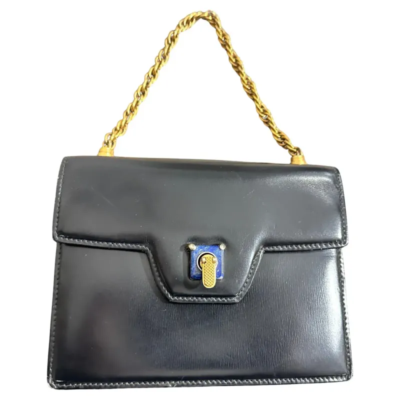 An Amazing 1980s Blue Leather and Lapis Lazuli Clasp Evening Bag by Gucci