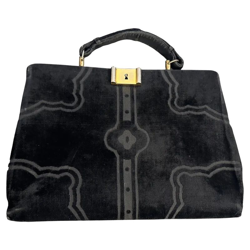Iconic 1970s Black Velvet and Brass Hand Bag by Roberta di Camerino