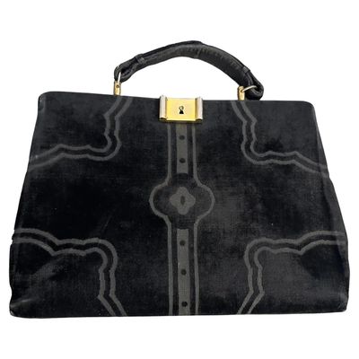 Iconic 1970s Black Velvet and Brass Hand Bag by Roberta di Camerino