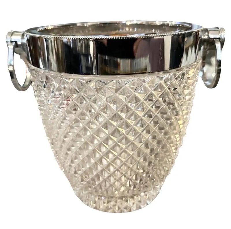 1980s Modernist Crystal and Silver Plate French Wine Cooler