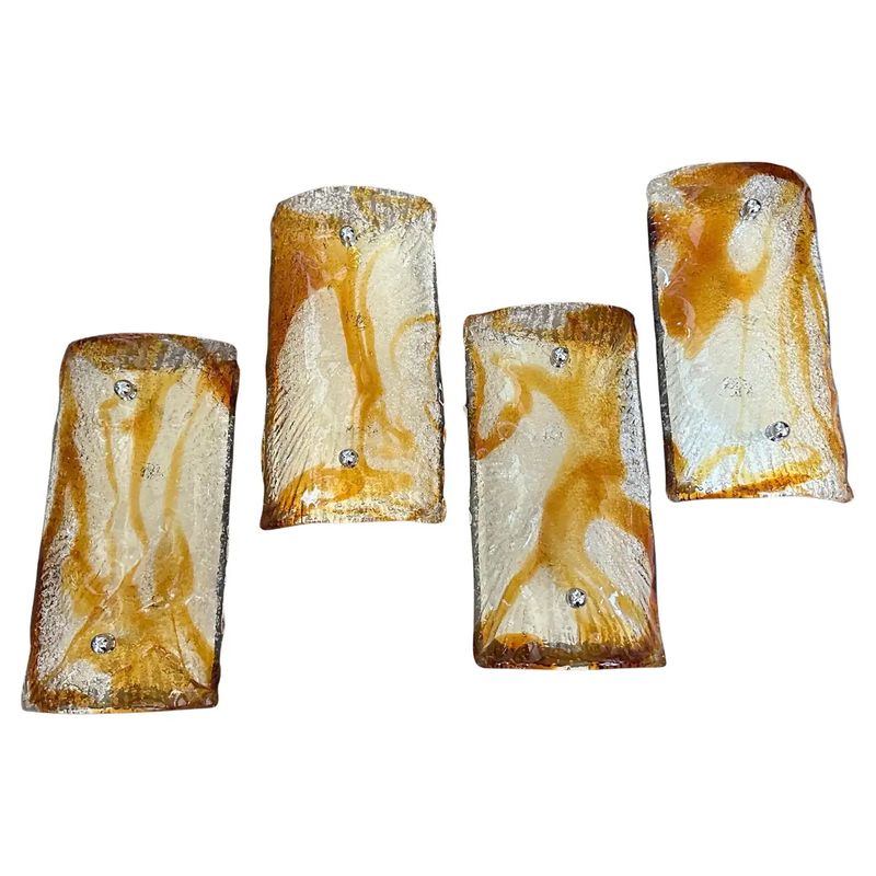 Set of Four 1970s Mid-Century Modern Murano Glass wall Sconces by Mazzega