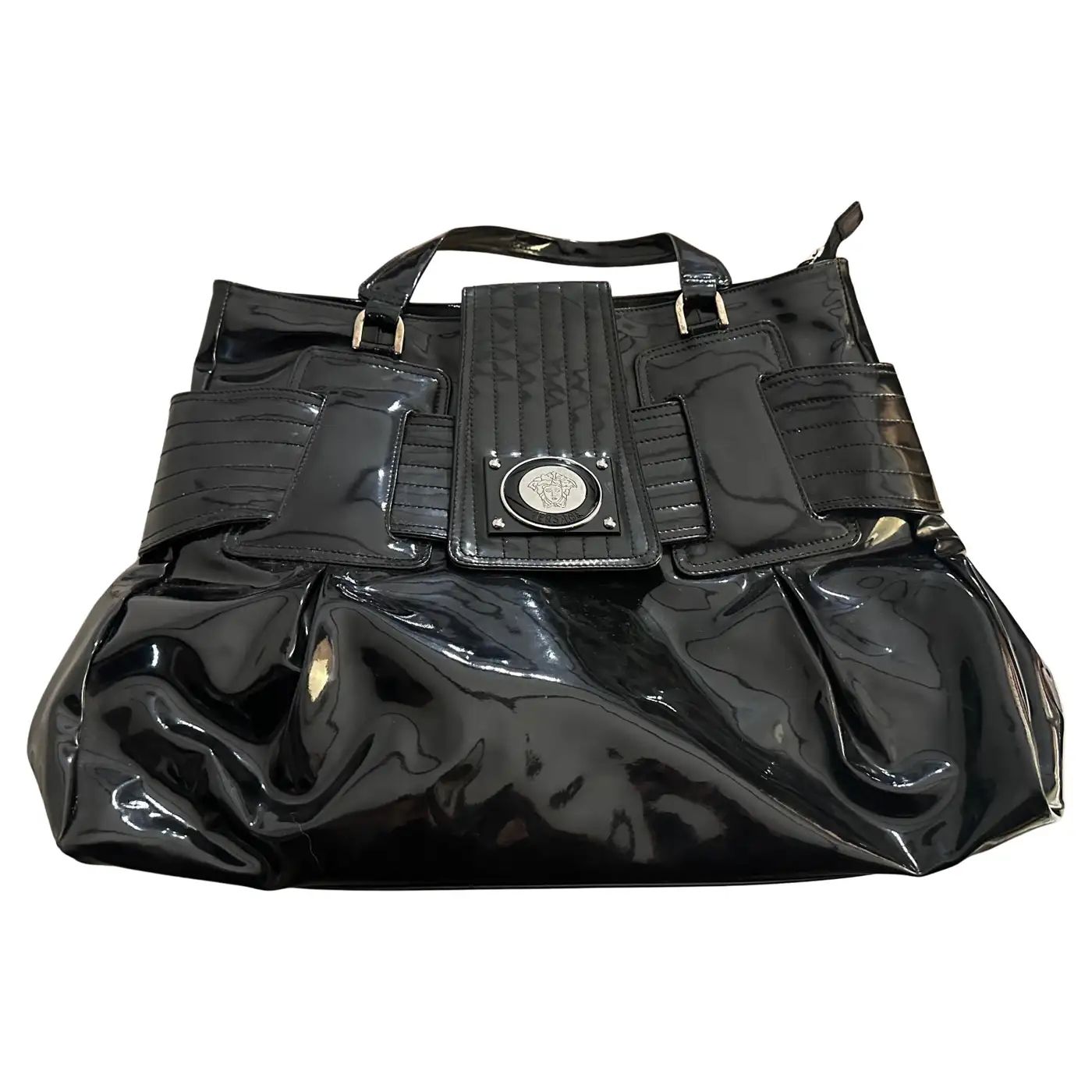 1990s Vintage Black Leather and Plastic Hand-Bag by Gianni Versace 1990s Vintage Black Leather and Plastic Hand-Bag by Gianni Versace