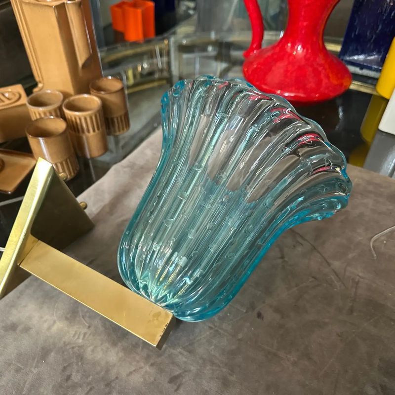 Two 1970s Barovier Style Mid-century Modern Blue Murano Glass Wall Sconces