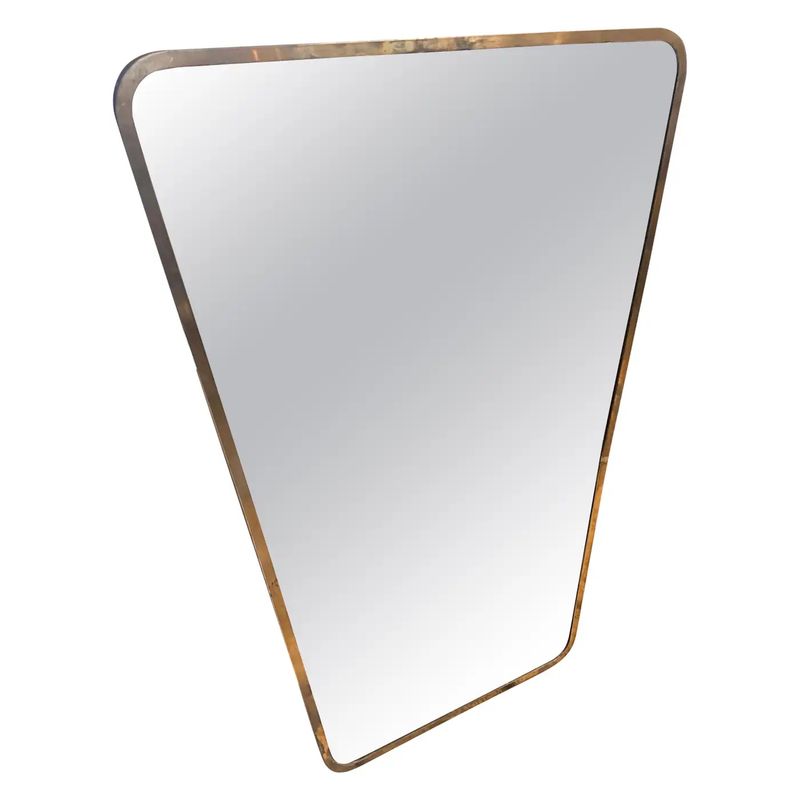 1950s Gio Ponti Style Mid-Century Modern Brass Italian Wall Mirror