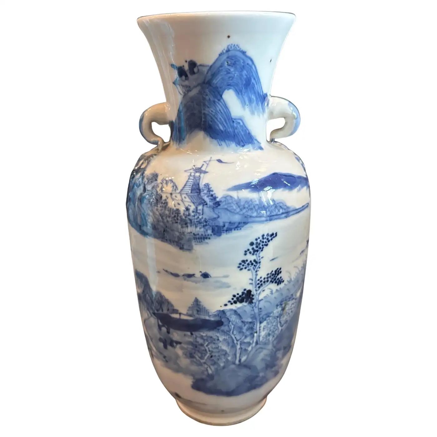 Late Qing Period Traditional Blue and White Ceramic Chinese Vase