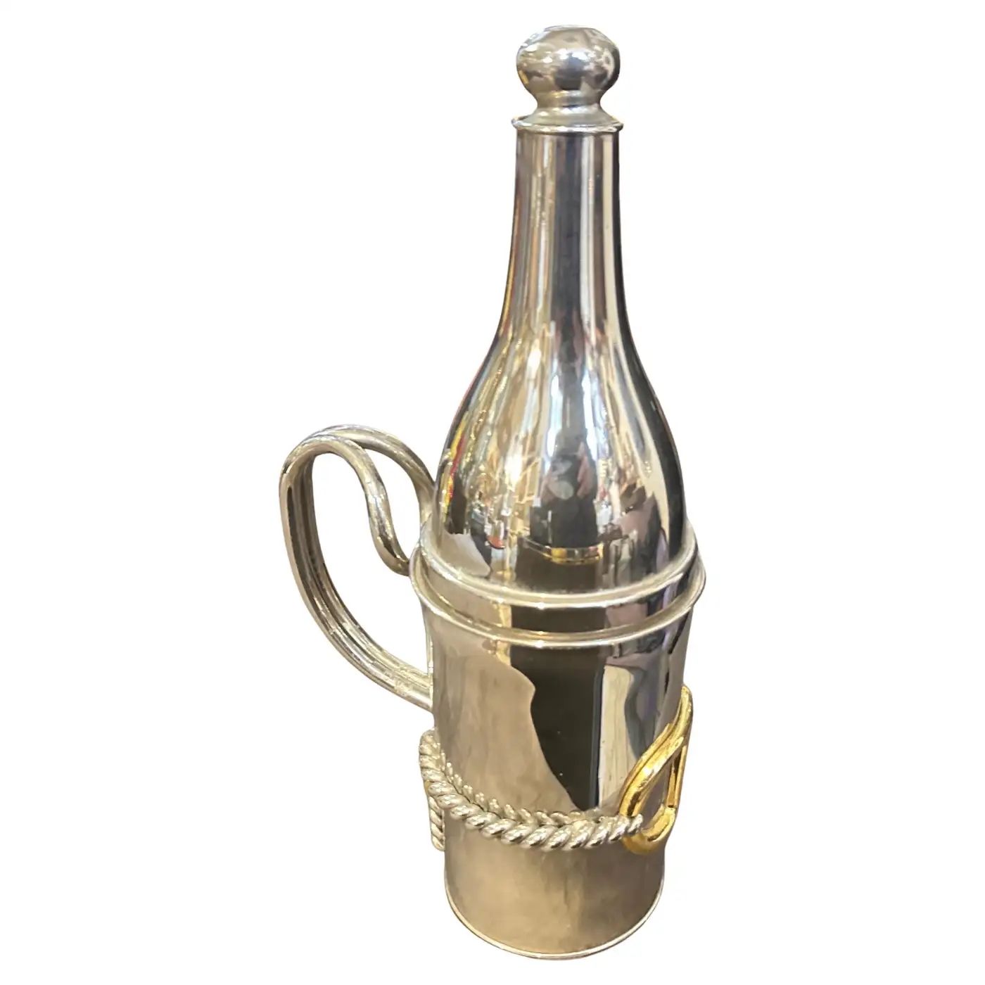 1970s Modern Silver Plate and Brass Accents Bottle by Gucci Firenze