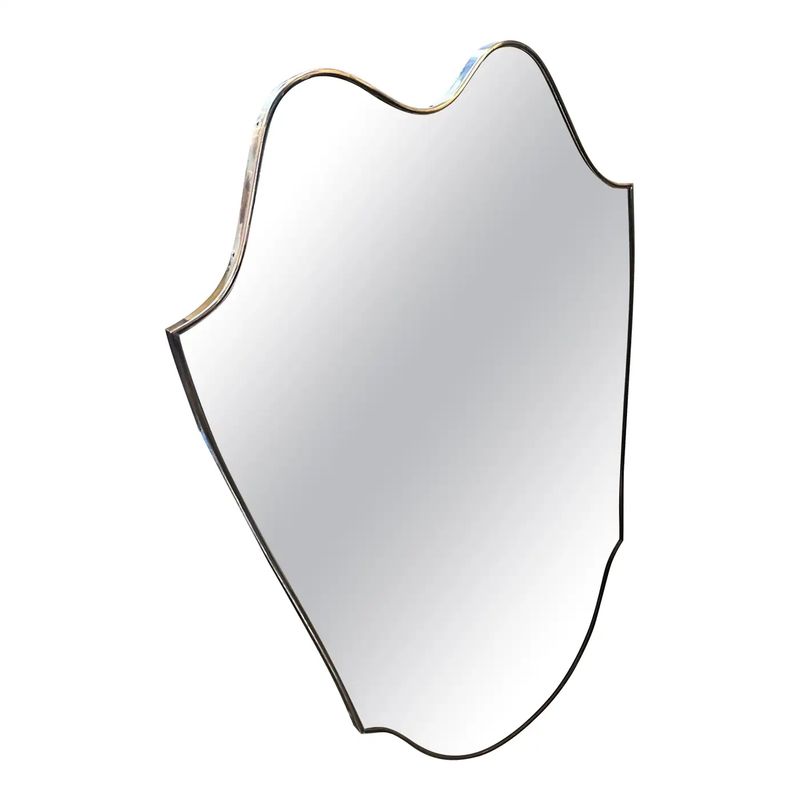 1950s Gio Ponti Style Mid-Century Modern Solid Brass Italian Big Wall Mirror