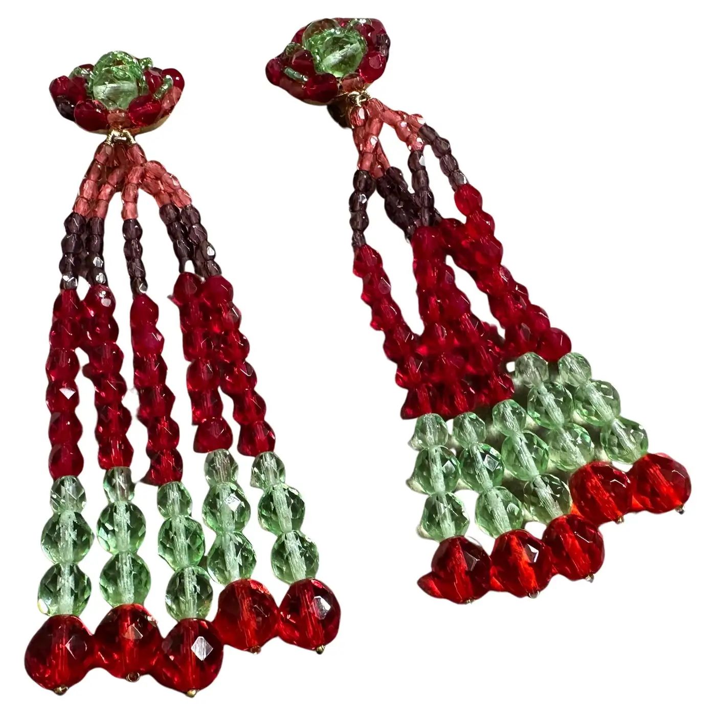 21st Century Coppola e Toppo Red and Green Crystals Chandelier Earrings