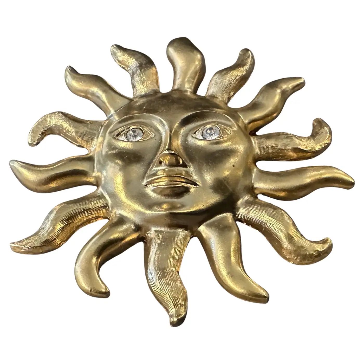 1990S Vintage Brass Italian Sun Brooch by Avon