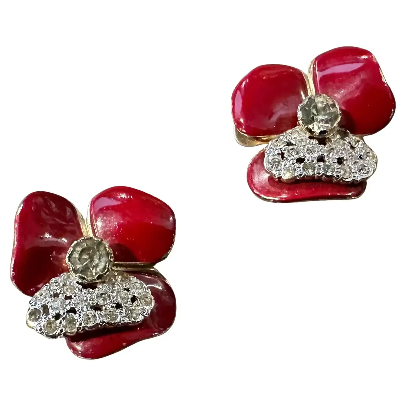 1970s Costume Jewelry Brilliant Red Clip-on Earrings by Valentino