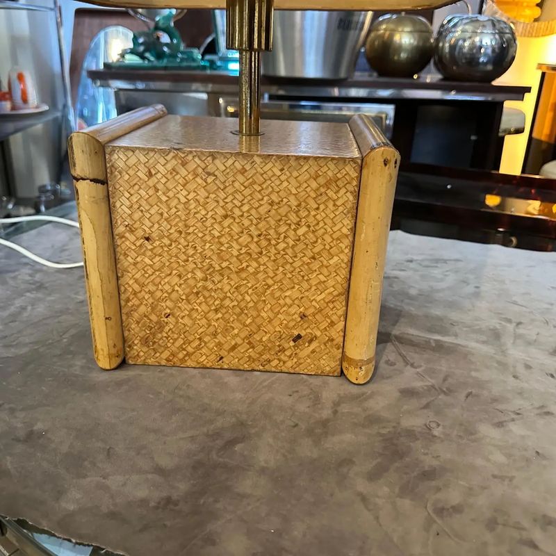 1970s Gio Batta Mid-Century Modern Bamboo and Brass Italian Square Table Lamp