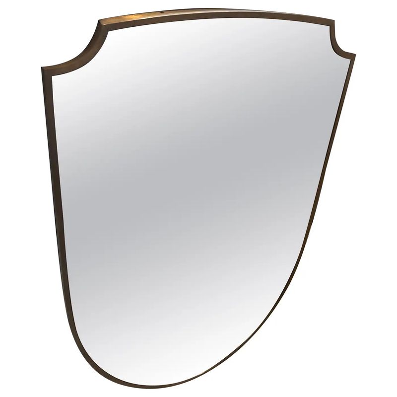1950s Gio Ponti Style Mid-Century Modern Brass Italian Shield Wall Mirror