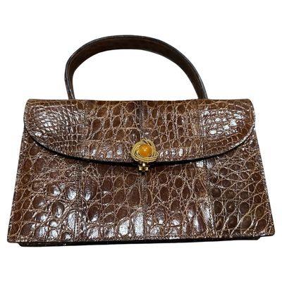 1930s Art Deco High Quality Brown Leather Italian Jewel Evening Bag