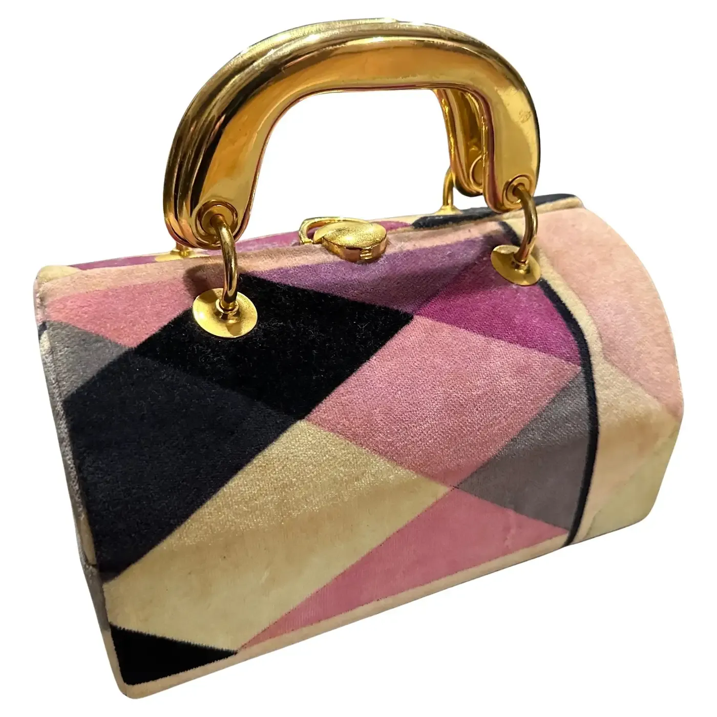 1960s Haute Couture Velvet and Brass Iconic Minaudiere Bag by Emilio Pucci