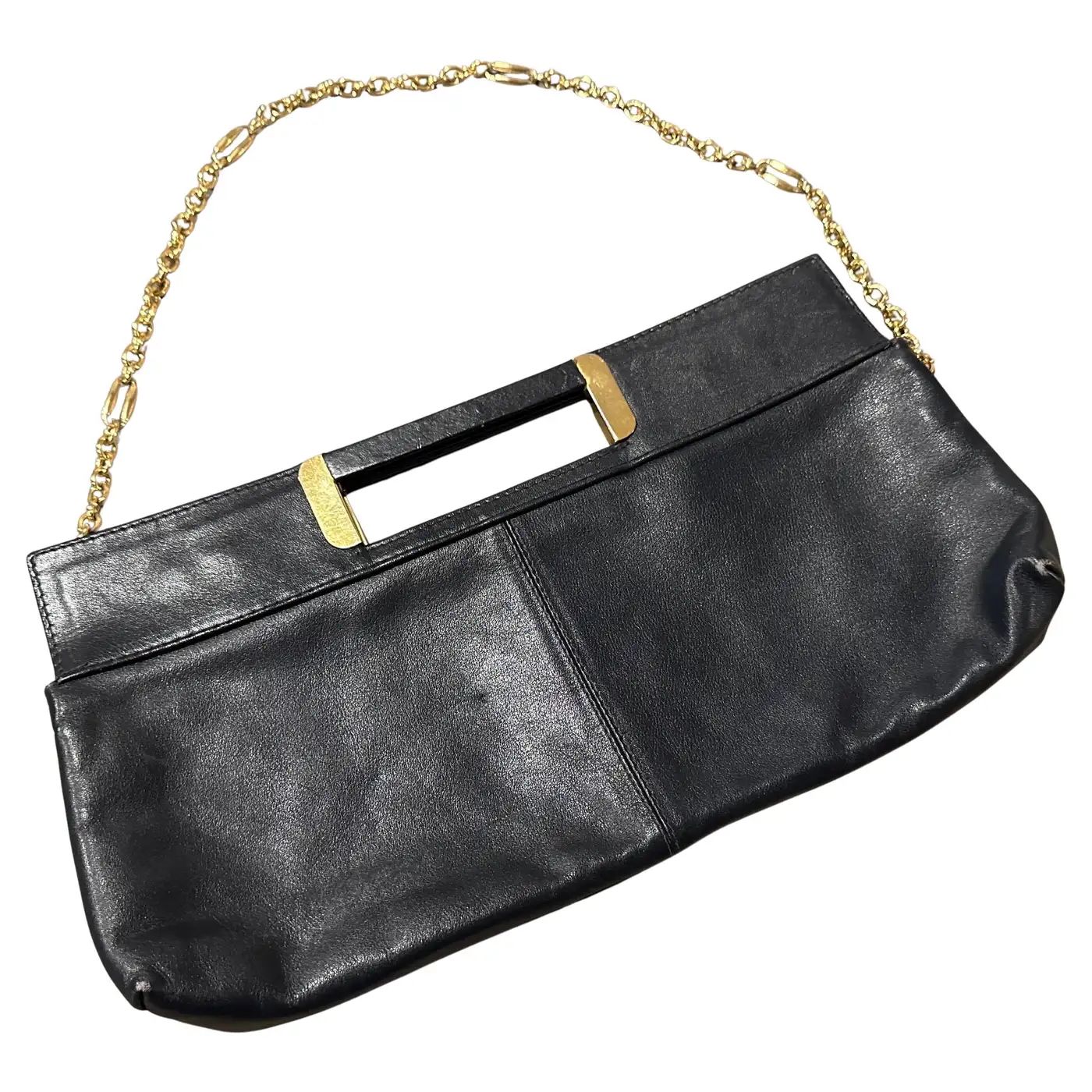 A 1970s High Quality Black Leather and Brass Italian Shoulder Bag