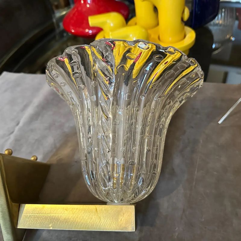 Two 1970s Barovier Style Mid-century Modern Murano Glass Wall Sconces