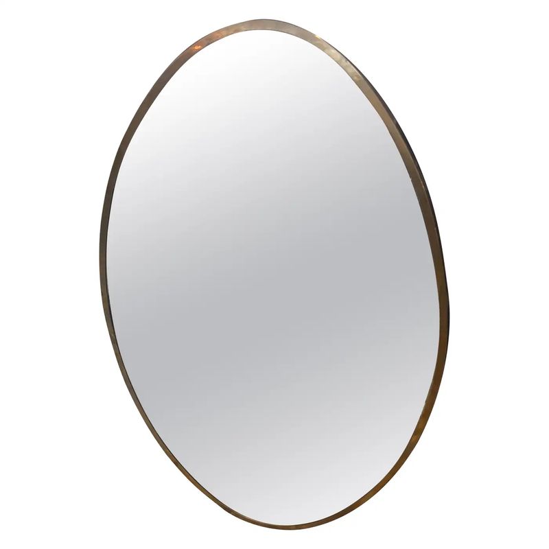1950s Gio Ponti Style Mid-Century Modern Solid Brass Italian Oval Wall Mirror