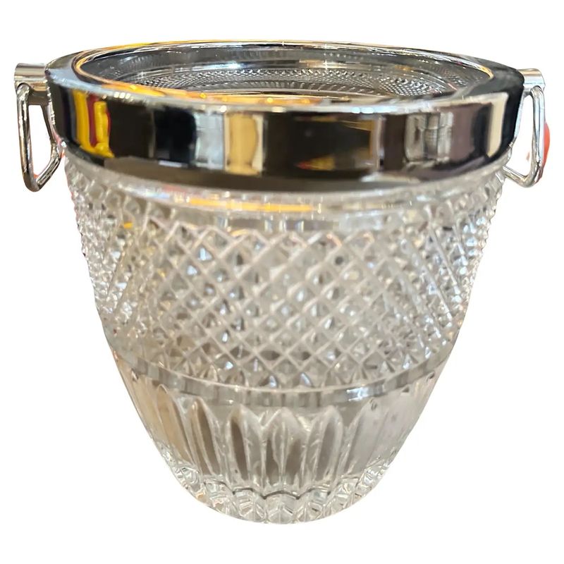 1980s Modernist Crystal and Silver Plate French Wine Cooler