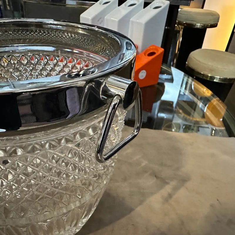 1980s Modernist Crystal and Silver Plate French Wine Cooler