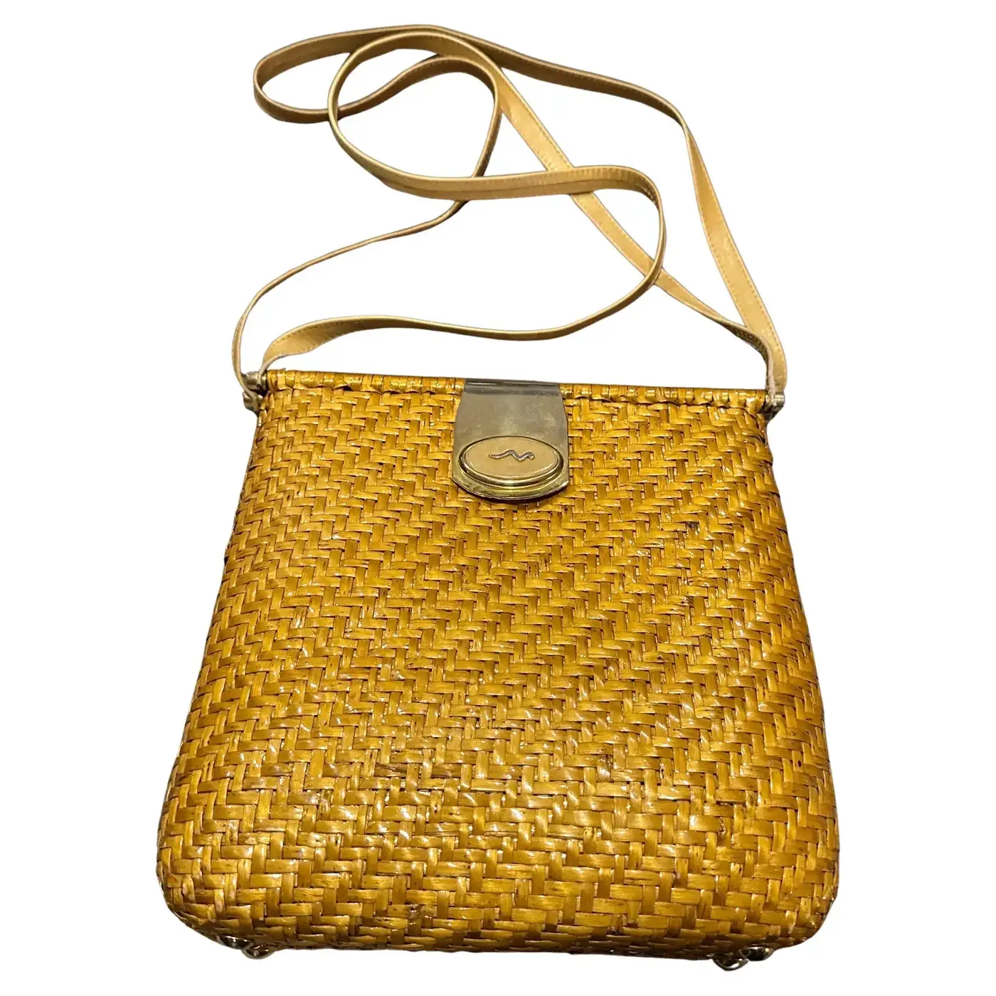 1960s Golden Tone Wicker and Brass Italian Shoulder Bag