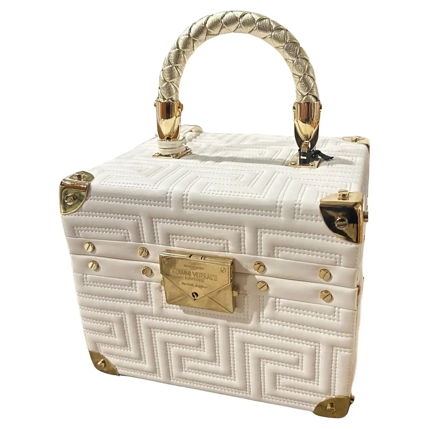 Gianni Versace Couture White Leather and Brass Luxury Beauty Case